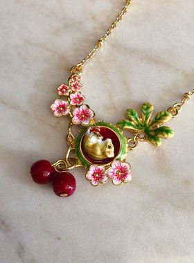 珐琅可爱老鼠宝宝吊坠项链