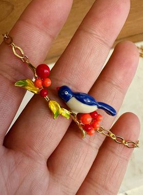 呆萌可爱喜鹊小鸟手链