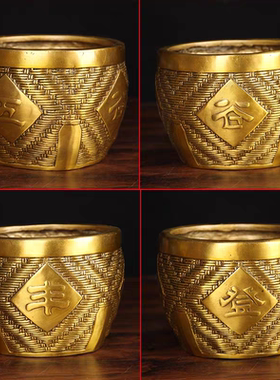 铜米斗 铜米升摆件五谷丰登聚宝盆年年有余米缸粮仓乔迁结婚摆件