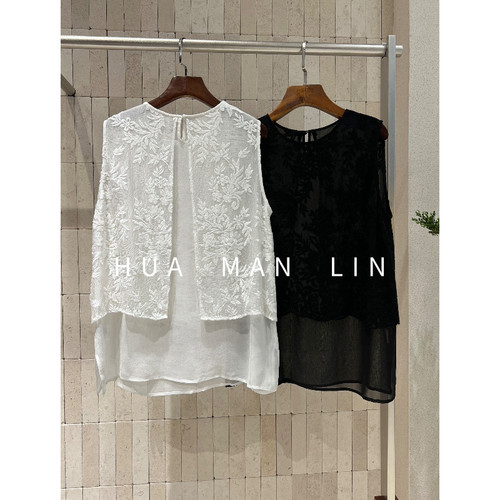 花滿林两色圆领后扣重工刺绣顺纡真丝桑蚕丝背心上衣262157 - 图0