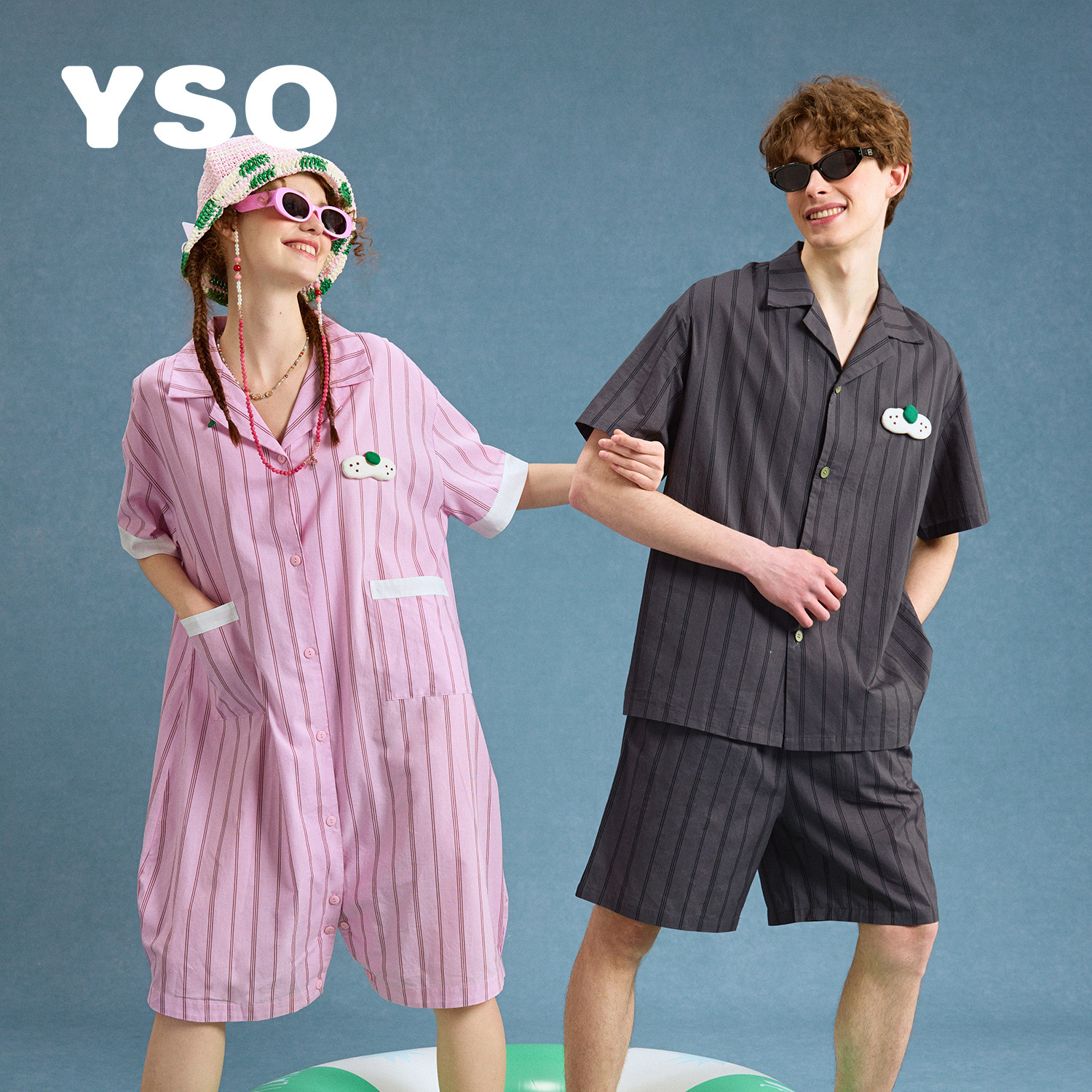 yso【酷猫系列】情侣睡衣春夏款短袖短裤男女款可外穿家居服套装B,淘宝优惠券,粉丝福利购,淘宝优惠卷