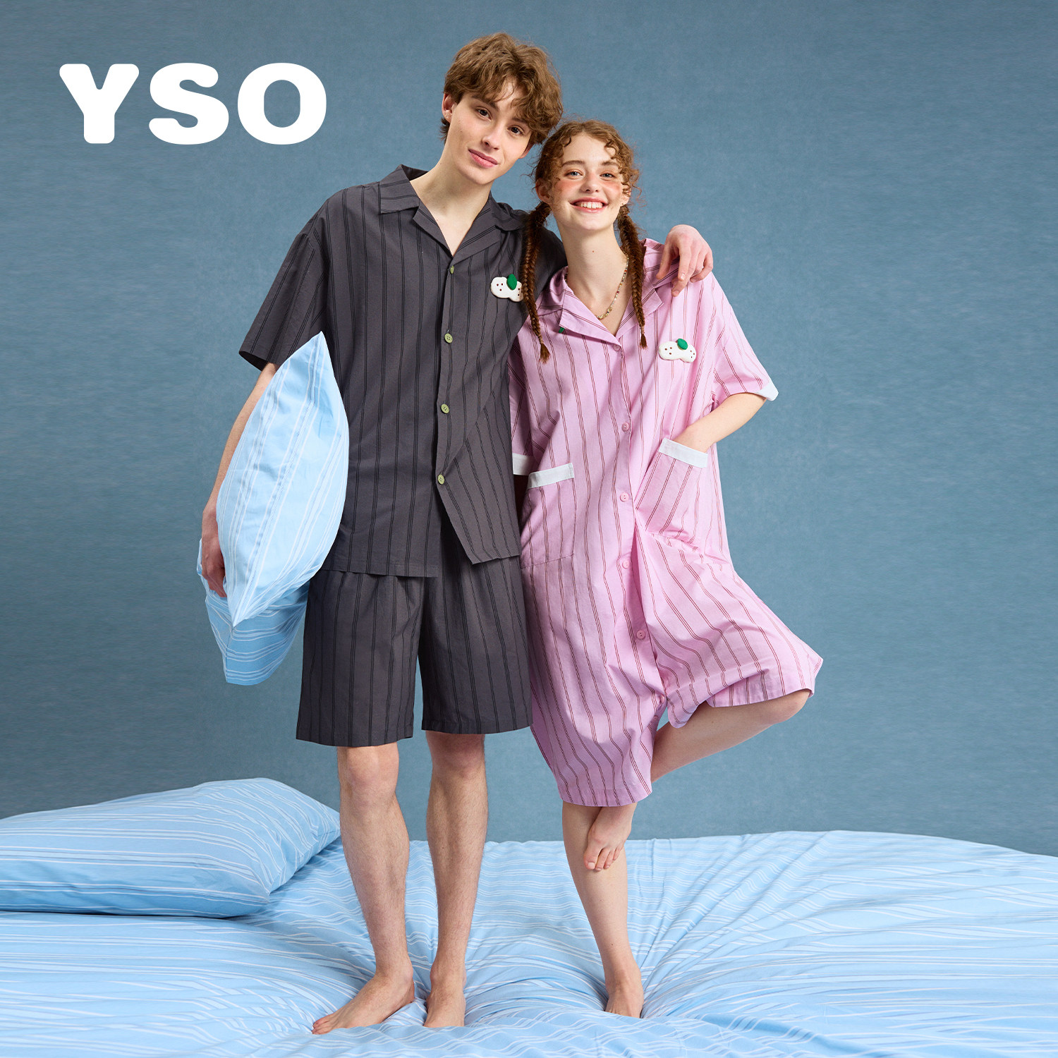 yso【酷猫系列】情侣睡衣春夏款短袖短裤男女款可外穿家居服套装B,淘宝优惠券,粉丝福利购,淘宝优惠卷