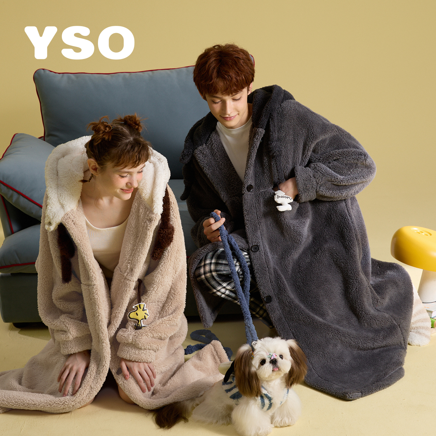 yso【史努比】情侣睡衣女冬季珊瑚绒卡通睡袍男可外穿家居服D,淘宝优惠券,粉丝福利购,淘宝优惠卷