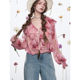 Fairy's original French ruffled printed chiffon shirt for women 2025 spring new design and temperament top