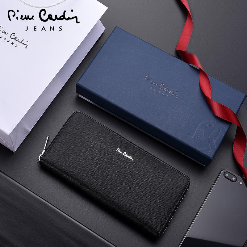 皮尔卡丹男士长款拉链真皮钱包 皮尔卡丹祥瑞宇钱包