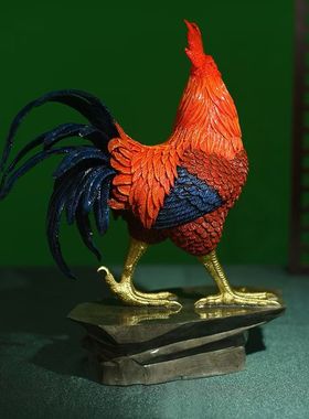 纯黄铜大吉大利雄公鸡彩色镇摆件宅家居客厅酒柜装饰店铺开业礼品