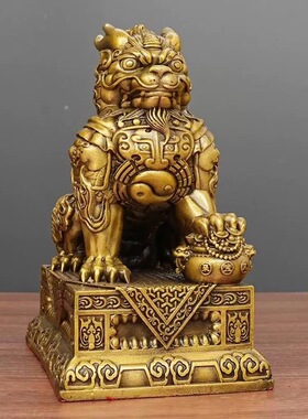 黄铜麒麟摆件公母一对铜八卦麒麟招镇客厅入户财宅玄关办公室大号