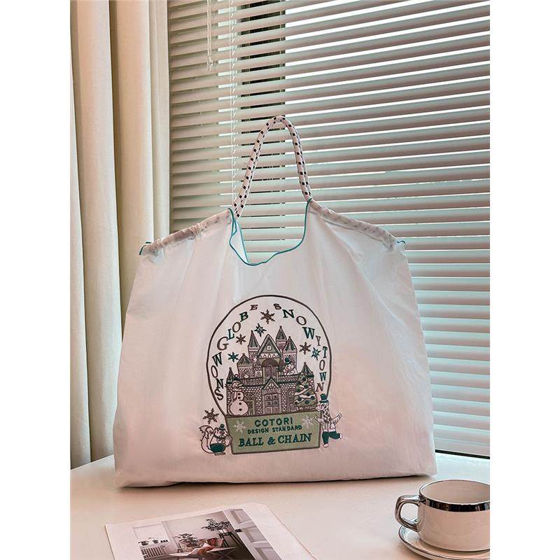 日系ball chain刺绣城堡环保购物袋斜挎帆布包女大容量单肩通勤包,淘宝优惠券,粉丝福利购,淘宝优惠卷