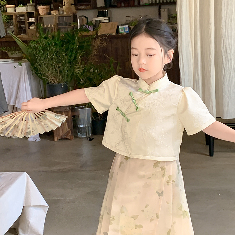 尤画2024设计师夏季复古薄款古风女童旗袍上衣裙子汉服女童 - 图2