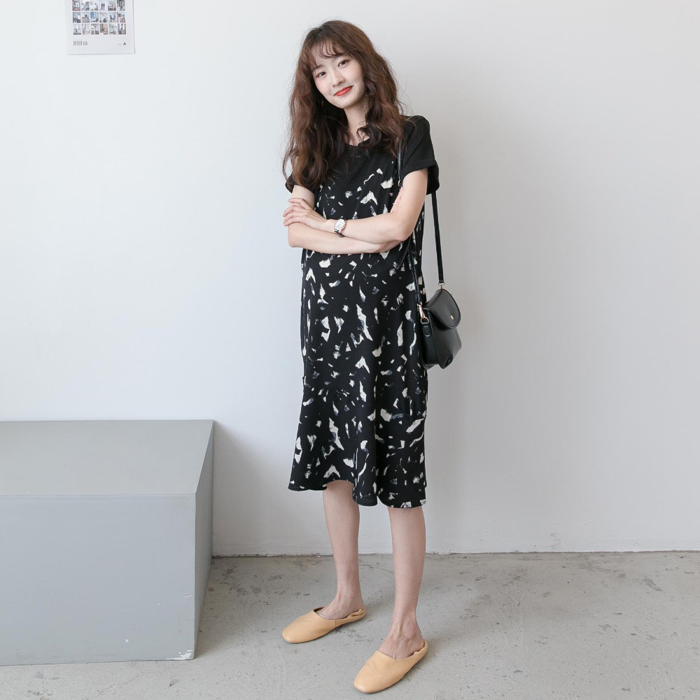 孕妇夏装新款气质花色潮妈连衣裙 诺初母婴孕妇装连衣裙