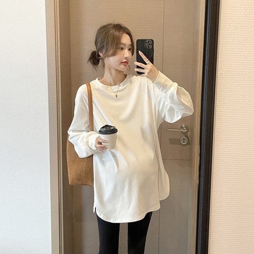 诺初◆孕妇装上衣新款孕期长袖圆领打底衫内搭大码春季薄款T恤女 - 图0