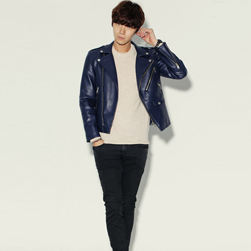 皮衣男修身潮流韩版帅气2024新款翻领青年拉链短款机车皮夹克外套,淘宝优惠券,粉丝福利购,淘宝优惠卷