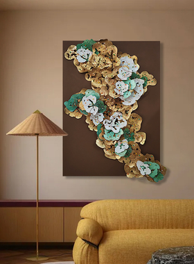 新中式别墅会所立体装饰画高端轻奢售楼处玄关挂画酒店大型装置画