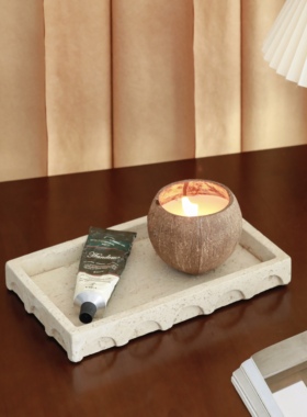 侘寂风复古做旧米色仿洞石水泥托盘民宿样板间收纳摆件装饰品
