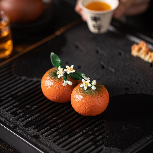 变色橘子花开茶宠摆件精品可养茶玩茶桌大吉大利桔子装饰茶台配件 - 图0