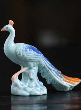陶瓷创意孔雀摆件微景观园艺装饰