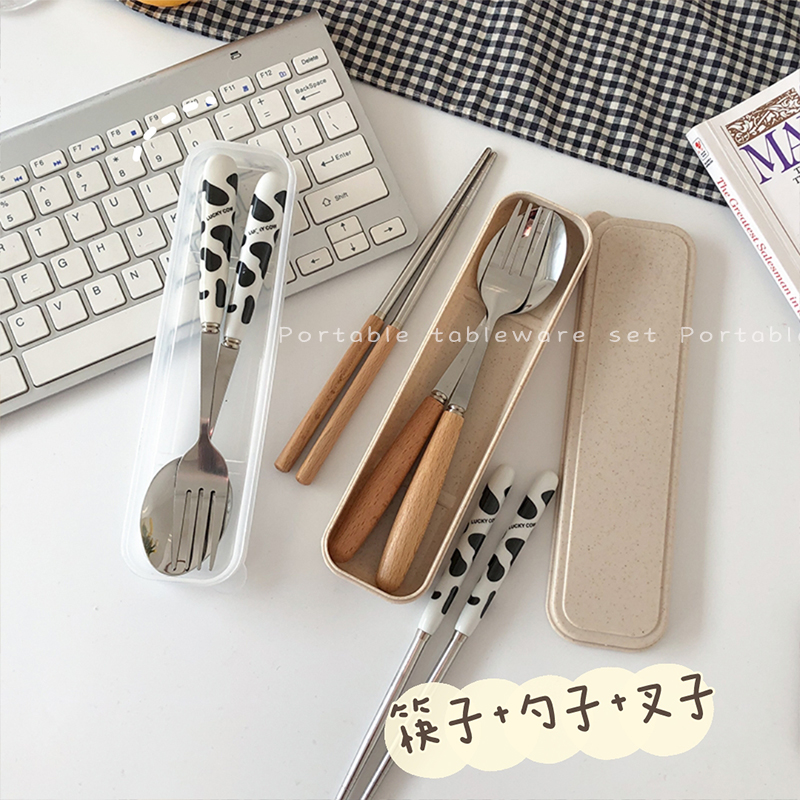 餐具筷子勺子套装学生便携上班族筷子盒可爱不锈钢叉子三件套单人 - 图2