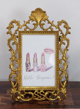 法式复古金色雕花相框合金摆件家居客厅卧室桌面装饰画框