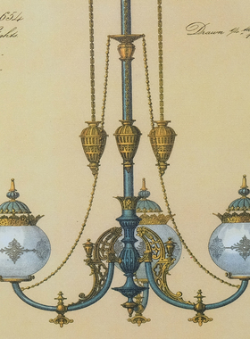 欧式古典吊灯图案装饰画客厅卧室挂画金色画框高级感壁画