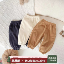 Girl Casual Pants 2023 Winter New Plus Suede Thickened Sports Pants Loose Long Pants Underpants Ograin Suede Pants