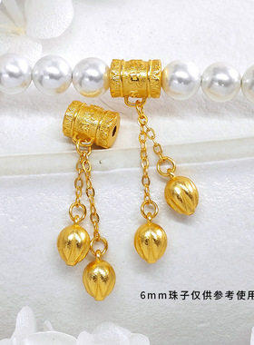 S925银古法镀金六字双生花莲蓬流苏挂坠手串编织绳挂件
