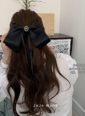 复古系少女~黑色蝴蝶结飘带发夹女刘海夹后脑勺头饰发饰边夹顶夹