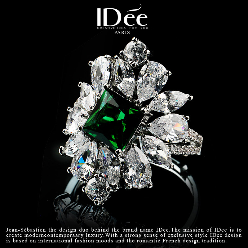 法国idee辉映闪钻祖母绿女潮牌戒指 idee戒指/指环