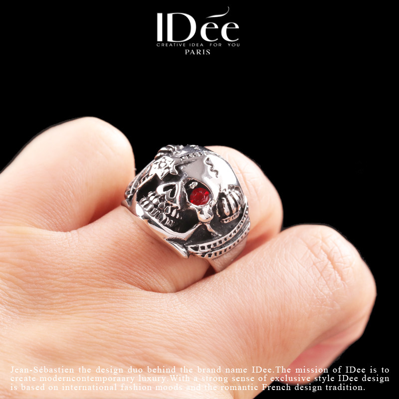 法国idee红眼骷髅男复古机车指环 idee戒指/指环