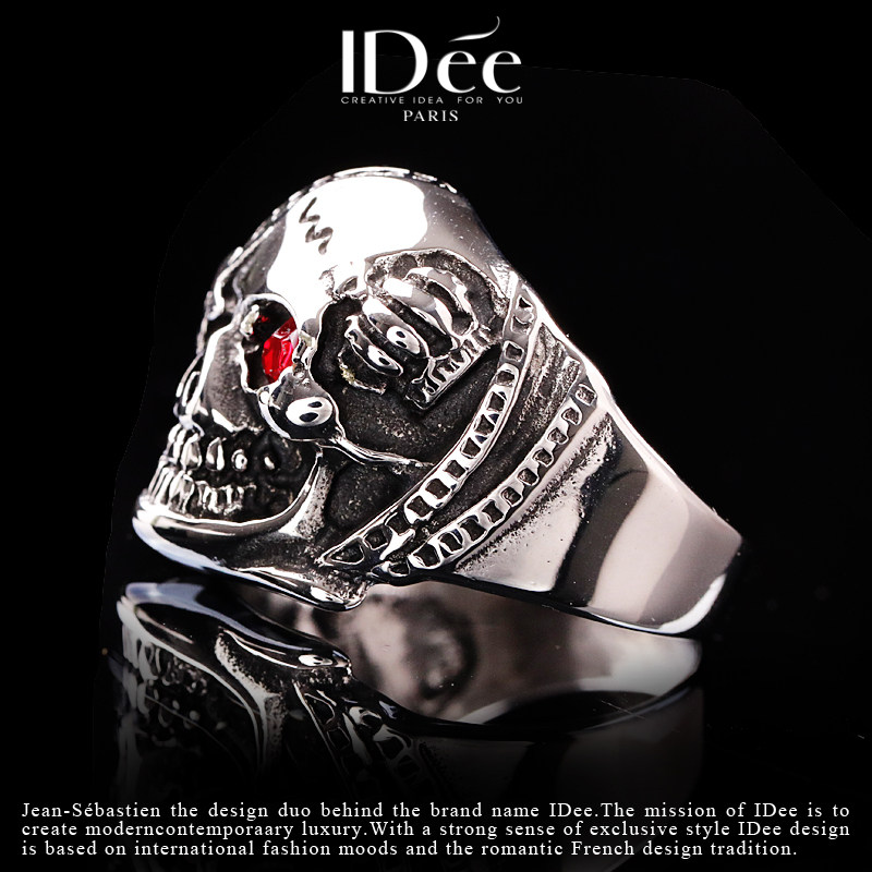 法国idee红眼骷髅男复古机车指环 idee戒指/指环