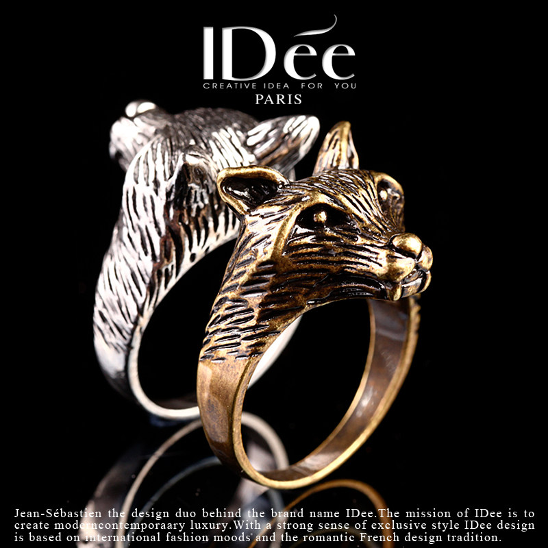法国idee金色狼首男潮牌嘻哈戒指 idee戒指/指环