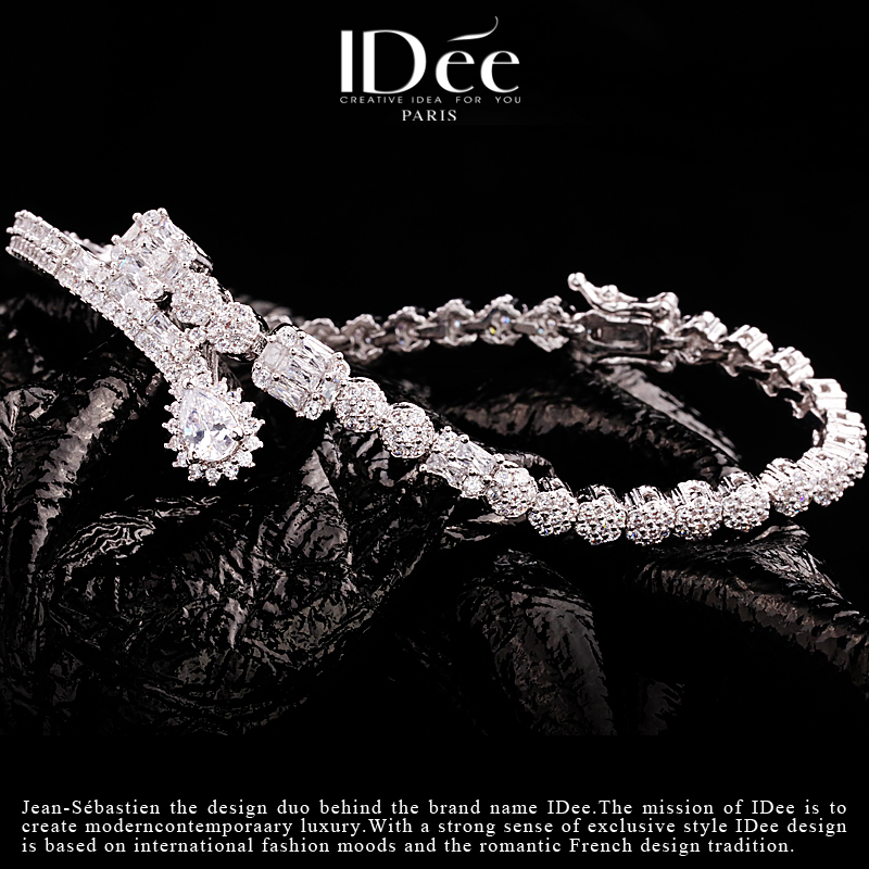 法国idee倾慕闪钻女潮牌宴婚礼银色 idee手链