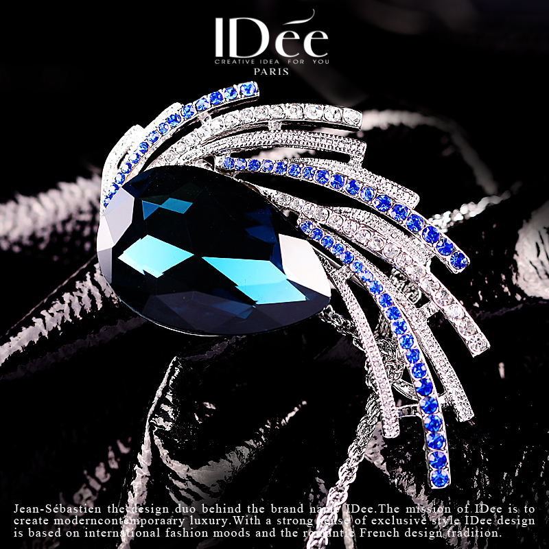 法国idee孔雀蓝宝石水晶女欧美胸针 idee胸针