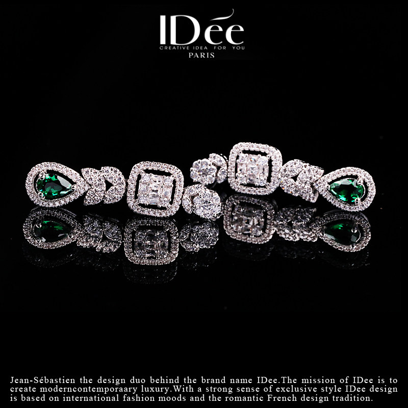 法国idee冷翡闪钻绿宝石女时尚耳坠 idee耳钉