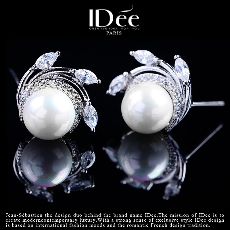 法国idee女潮牌气质仿珍珠银色耳钉 idee耳钉