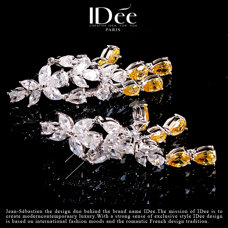 法国idee阿曼达黄水晶闪钻女感耳坠 idee耳钉