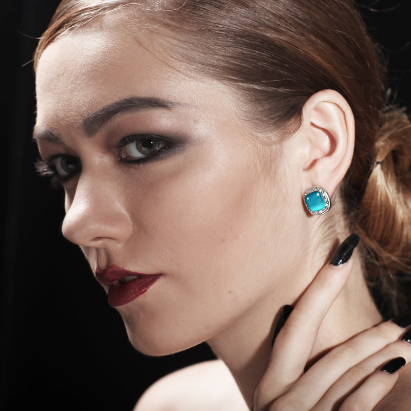 法国idee猫眼石女气质个性闪钻耳钉 idee耳钉