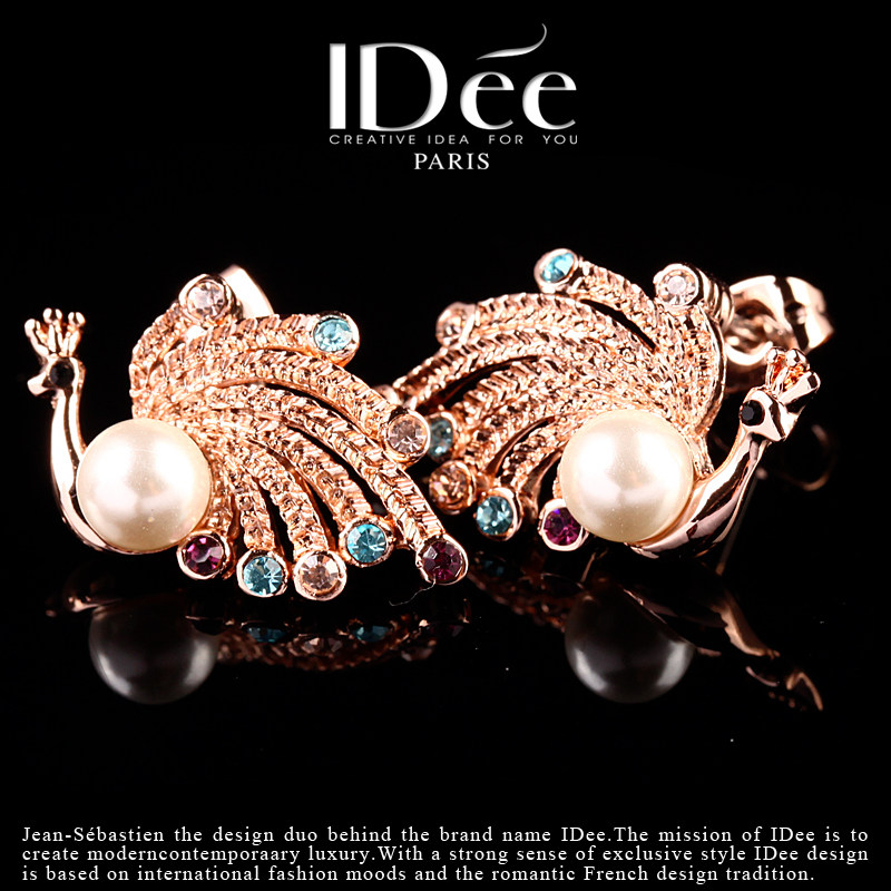 法国idee玫瑰金色女孔雀可爱耳钉 idee耳钉