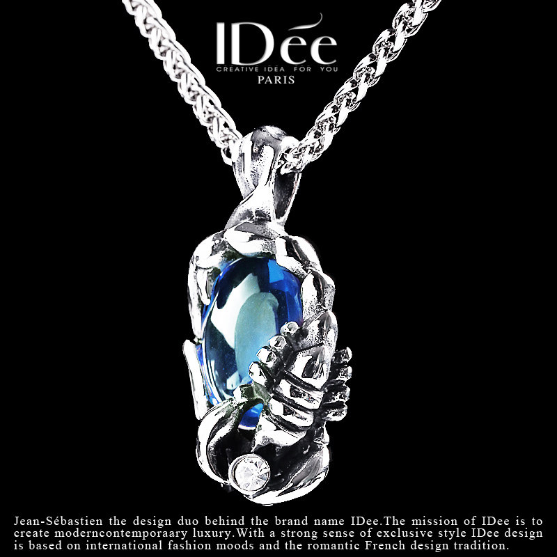 法国idee蝎子蓝宝石男潮个性吊坠 idee项链