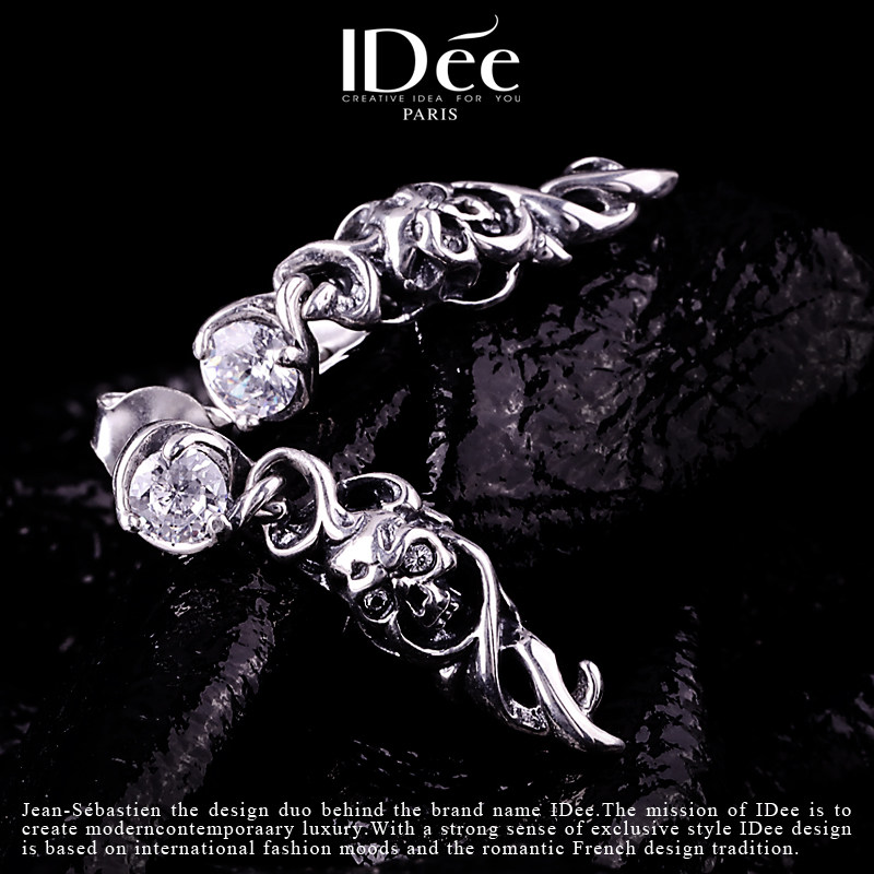 法国idee骷髅耳坠男单只泰银耳钉 idee耳钉