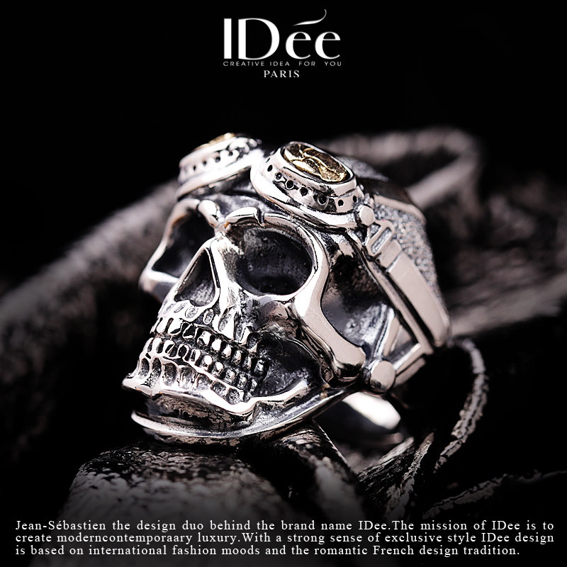 法国idee骷髅头男潮复古纯银戒指 idee戒指/指环