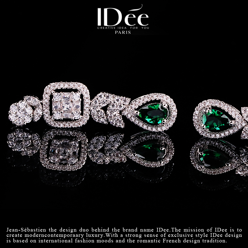 法国idee冷翡闪钻绿宝石女时尚耳坠 idee耳钉