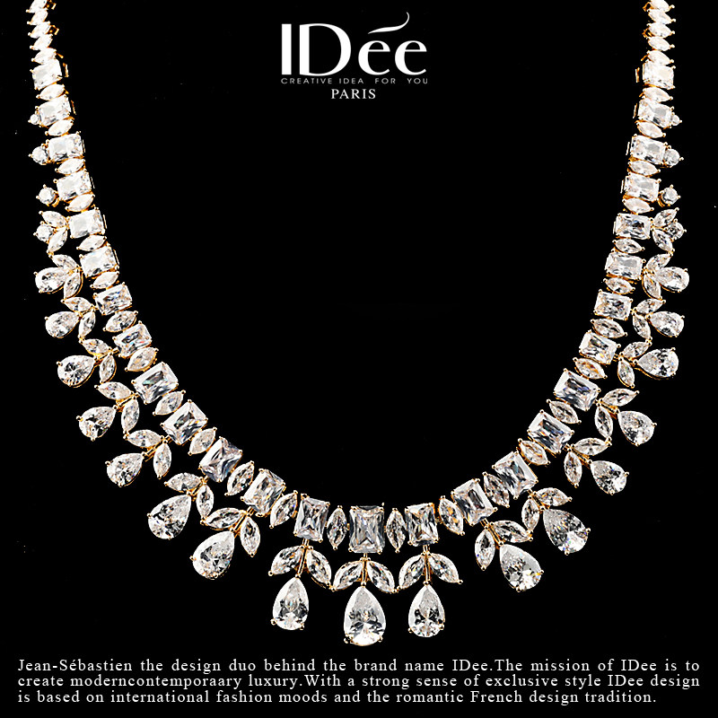 法国idee满钻水晶轻奢小众设计项链 idee组合套装