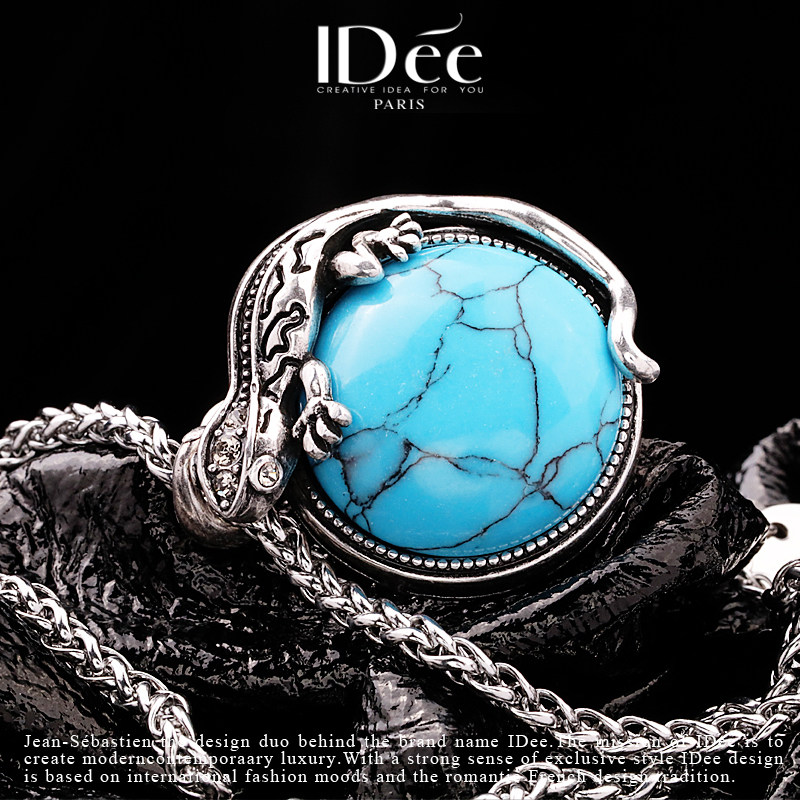 法国idee男潮牌嘻哈个性蓝松石吊坠 idee项链