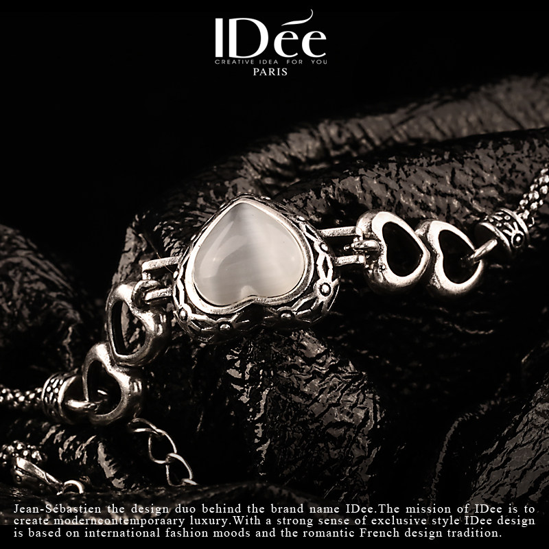 法国idee女潮宝石闺蜜银色桃心手链 idee手链