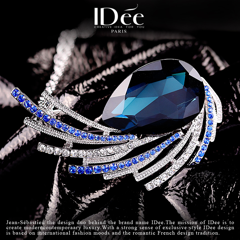 法国idee孔雀蓝宝石水晶女欧美胸针 idee胸针