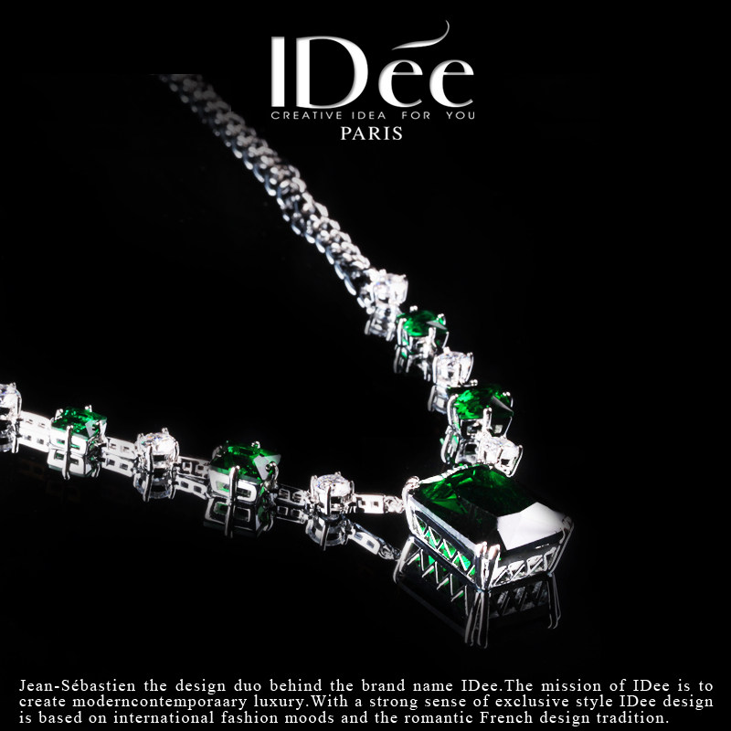 法国idee水晶首饰套装女祖母绿轻奢 idee项链