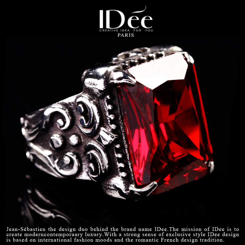 法国idee红宝石男夸张复古潮食指戒 idee戒指/指环