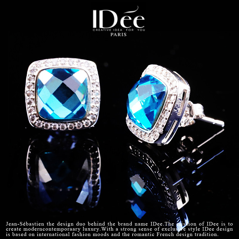 法国idee祖母绿秋冬银色个性耳钉 idee耳钉