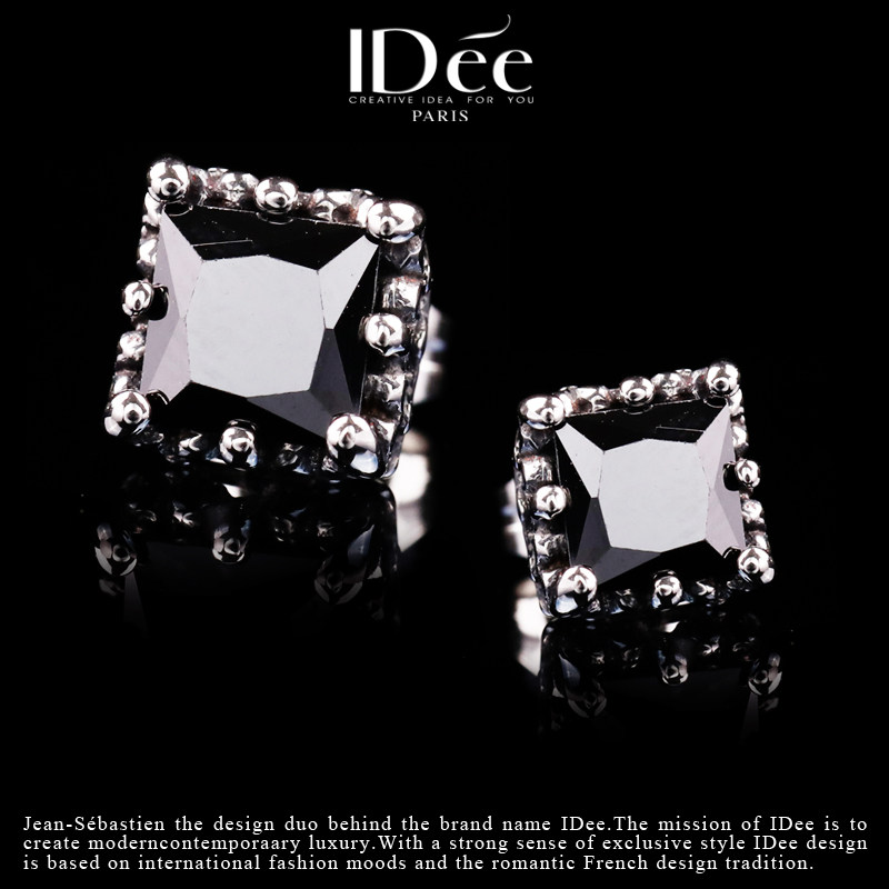法国idee黑宝石方形男女嘻哈耳钉 idee耳钉