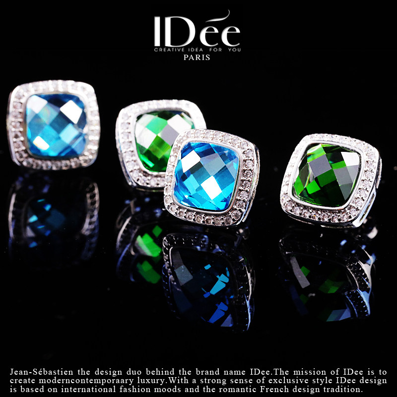 法国idee祖母绿秋冬银色个性耳钉 idee耳钉